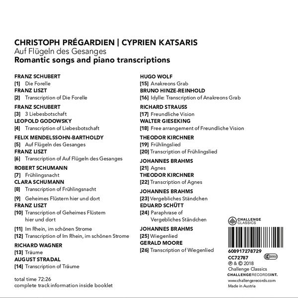 Christoph Prégardien, Cyprien Katsaris : Auf Flügeln Des Gesanges: Romantic Songs And Piano Transcriptions (CD, Album)