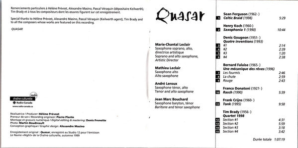 Quasar (4) : Quatuor De Saxophones (CD, Album)