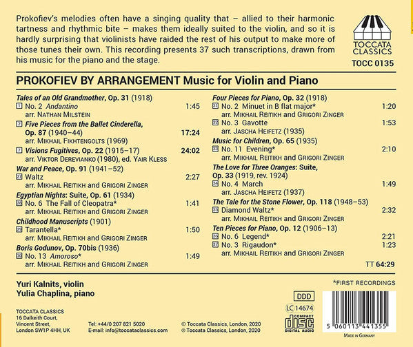 Sergei Prokofiev - Yuri Kalnits, Yulia Chaplina : Prokofiev By Arrangement (CD)