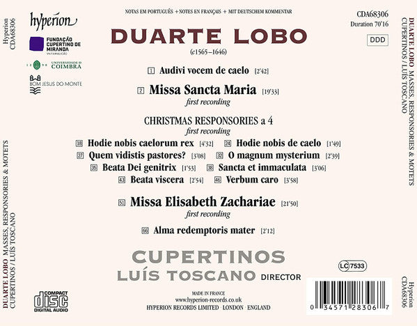 Duarte Lôbo, Cupertinos, Luis Toscano : Masses, Responsories & Motets (CD, Album)
