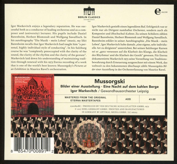 Modest Mussorgsky - Gewandhausorchester Leipzig, Igor Markevitch : Bilder Einer Ausstellung / Eine Nacht Auf Dem Kahlen Berge (CD, Album, RE, RM)