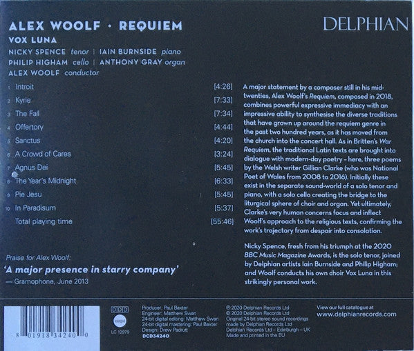 Alex Woolf, Vox Luna, Nicky Spence, Iain Burnside, Philip Higham, Anthony Gray (4) : Requiem (CD, Album)