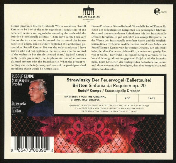 Igor Stravinsky, Benjamin Britten - Staatskapelle Dresden, Rudolf Kempe : Der Feuervogel (Ballett-Suite) / Sinfonia Da Requiem Op. 20 (CD, Album, RE, RM)