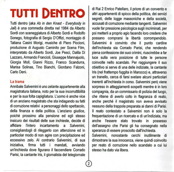 Piero Piccioni : Tutti Dentro (Original Motion Picture Soundtrack) (CD, Ltd, RE)