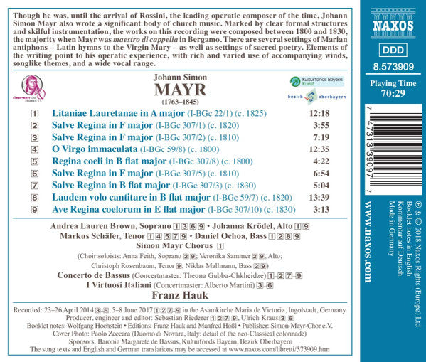 Johannes Simon Mayr, Andrea Lauren Brown • Markus Schäfer (5) • Daniel Ochoa, Simon Mayr Chorus, Concerto de Bassus, I Virtuosi Italiani, Franz Hauk : Motets (CD, Album)