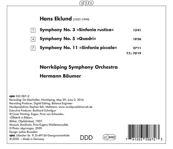 Hans Eklund, Norrköping Symphony Orchestra, Hermann Bäumer : Symphonies 3, 5 & 11 (CD)