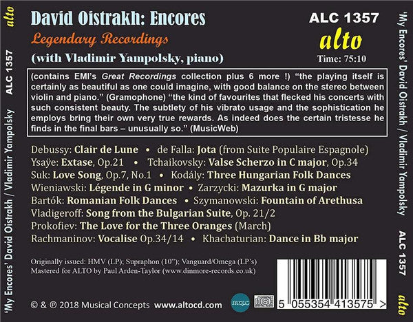 David Oistrach With Vladimir Yampolsky : Encores For Violin (CD, Comp)