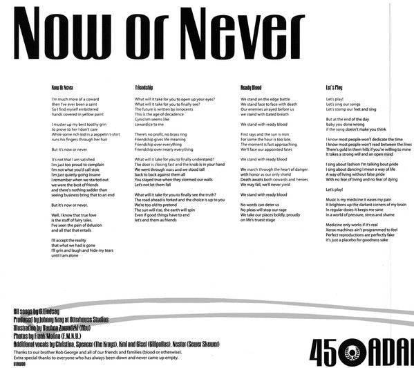 45 Adapters : Now Or Never (12", S/Sided, EP, Cle)