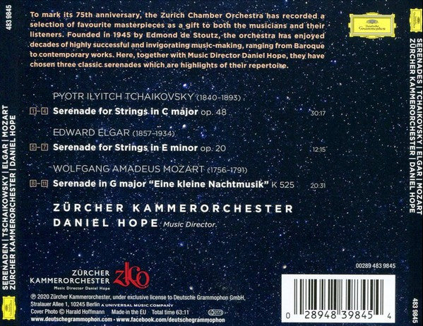 Pyotr Ilyich Tchaikovsky, Sir Edward Elgar, Wolfgang Amadeus Mozart, Zürcher Kammerorchester, Daniel Hope : Serenades (CD, Album)
