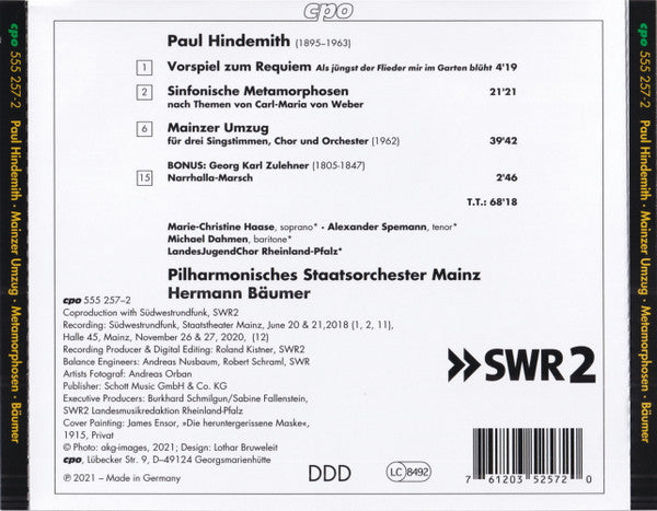 Paul Hindemith, Marie-Christine Haase ∙ Alexander Spemann ∙ Michael Dahmen, Landesjugendchor Rheinland-Pfalz ∙ Philharmonisches Staatsorchester Mainz, Hermann Bäumer : Mainzer Umzug ∙ Symphonische Metamorphosen (CD)