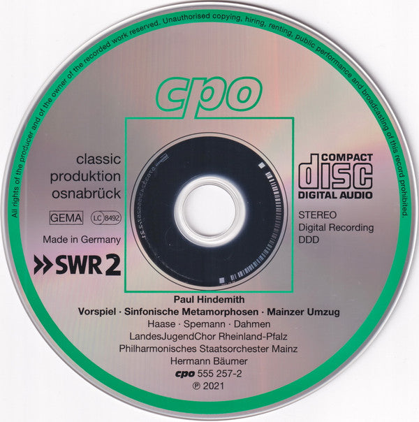 Paul Hindemith, Marie-Christine Haase ∙ Alexander Spemann ∙ Michael Dahmen, Landesjugendchor Rheinland-Pfalz ∙ Philharmonisches Staatsorchester Mainz, Hermann Bäumer : Mainzer Umzug ∙ Symphonische Metamorphosen (CD)