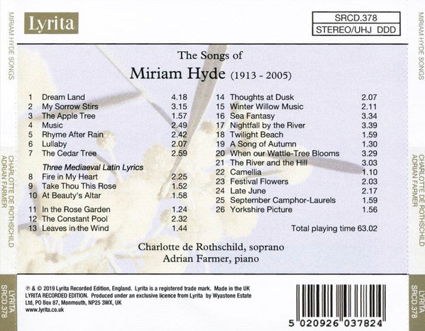 Charlotte De Rothschild, Adrian Farmer : The Songs Of Miriam Hyde (CD, Album, Amb)