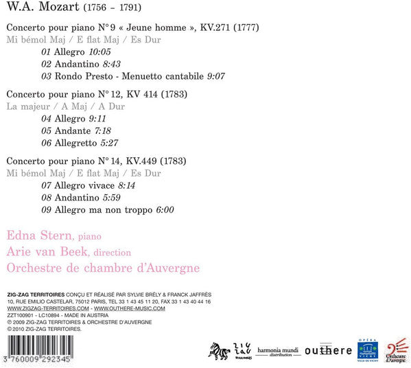 Edna Stern, Orchestre D'Auvergne, Arie Van Beek, Wolfgang Amadeus Mozart : Concerto Nº 9 « Jenune Homme » / Concertos Nº 12, 14  (CD, Album)