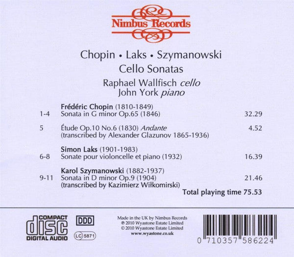 Johannes Brahms, Raphael Wallfisch, John York (5) : Cello Sonatas (CD, Album)
