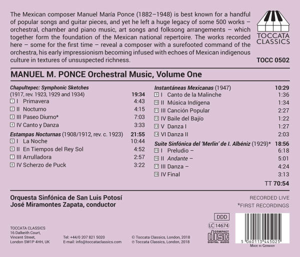 Manuel María Ponce Cuéllar - Orquesta Sinfónica de San Luis Potosí, José Miramontes Zapata : Orchestral Music, Volume One (CD, Album)