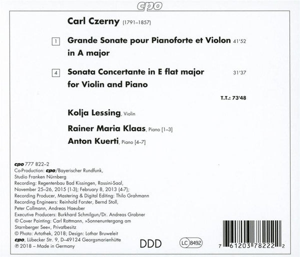 Carl Czerny, Kolja Lessing, Rainer Maria Klaas, Anton Kuerti : Violin Sonatas (CD, Album)