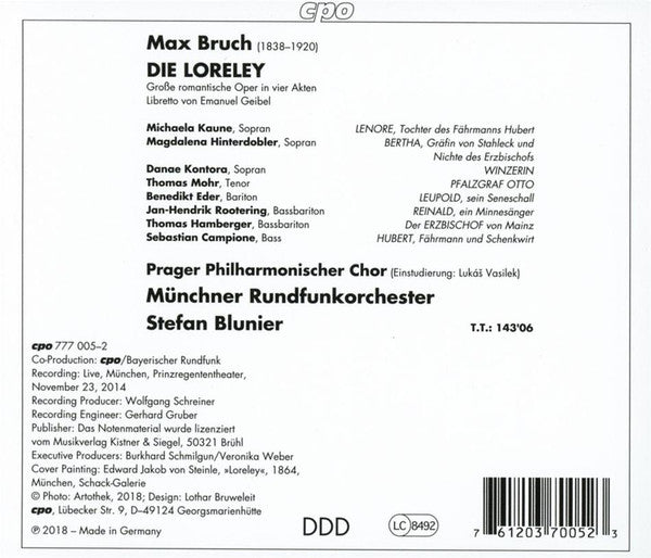 Max Bruch - Michaela Kaune ∙ Magdalena Hinterdobler ∙ Thomas Mohr (2) ∙ Jan-Hendrik Rootering ∙ The City Of Prague Philharmonic Choir ∙ Münchner Rundfunkorchester ∙ Stefan Blunier : Die Loreley (3xCD, Album)