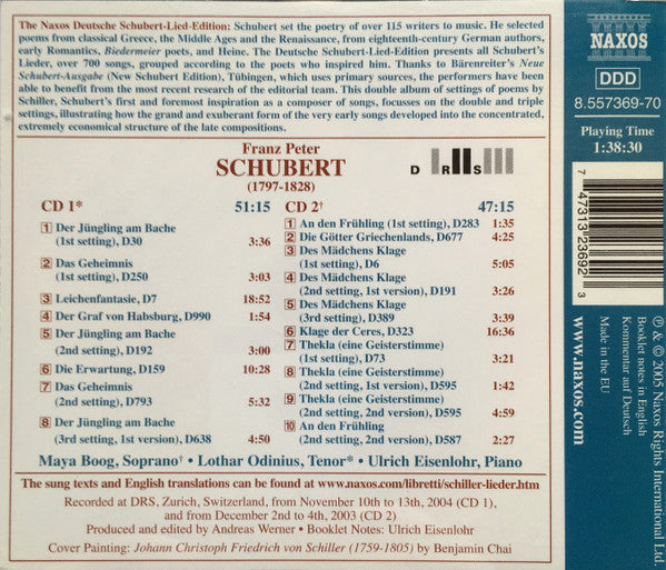 Franz Schubert, Maya Boog, Lothar Odinius, Ulrich Eisenlohr : Schiller-Lieder, Vols. 3 And 4 (2xCD, Comp)