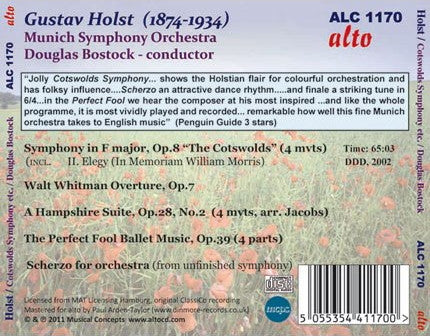 Gustav Holst, Münchner Symphoniker, Douglas Bostock : The Cotswolds Symphony / Walt Whitman Overture / A Hampshire Suite / The Perfect Fool / Scherzo (CD)