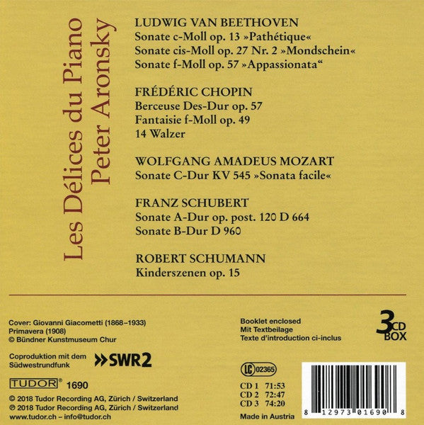 Ludwig van Beethoven, Frédéric Chopin, Wolfgang Amadeus Mozart, Franz Schubert, Robert Schumann, Peter Aronsky : Les Délices Du Piano (3xCD, Album + Box)