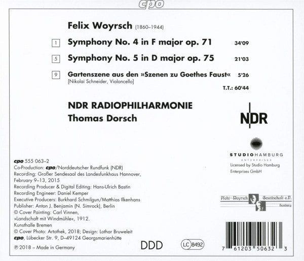 Felix Woyrsch - NDR Radiophilharmonie, Thomas Dorsch (2) : Symphonies 4 & 5 (CD, Album)