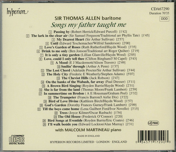 Thomas Allen - Malcolm Martineau : Songs My Father Taught Me (CD, Album)
