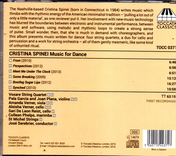 Cristina Spinei - Voxare String Quartet, Pala Garcia, Joan Plana, Amanda Verner, Aleisha Verner, Sarighani Reist, Colleen Phelps, St. Michel Strings, Jose Serebrier : Music For Dance (CD, Album)