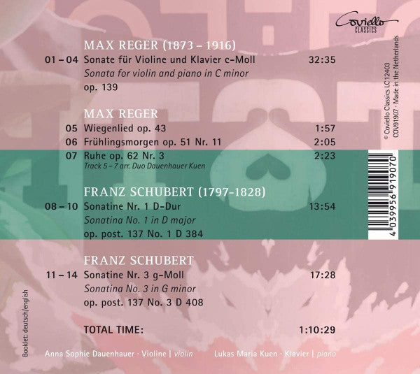 Max Reger, Franz Schubert - Anna Sophie Dauenhauer, Lukas Maria Kuen : Dreamer - Works For Violin And Piano By Reger And Schubert (CD, Album)