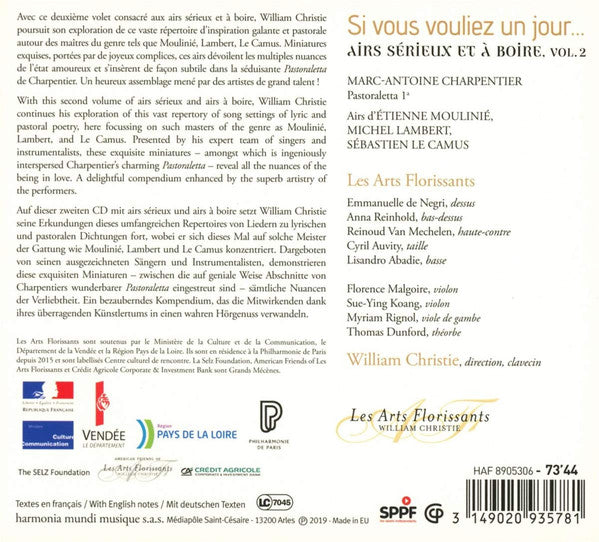 Les Arts Florissants, William Christie : Si Vous Vouliez Un Jour…: Airs Sérieux Et À Boire, Vol. 2 (CD, Album)