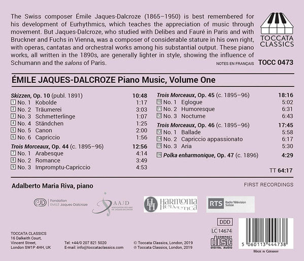 Emile Jaques-Dalcroze, Adalberto Maria Riva : Piano Music, Volume One (CD, Album)