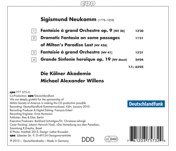 Sigismund Neukomm - Kölner Akademie, Michael Willens : Three Orchestral Fantasies; Sinfonie Heroïque (CD, Album)