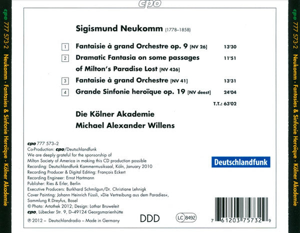 Sigismund Neukomm - Kölner Akademie, Michael Willens : Three Orchestral Fantasies; Sinfonie Heroïque (CD, Album)
