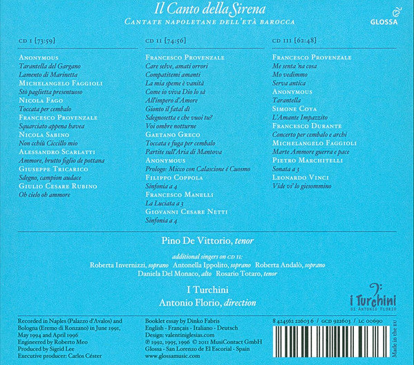 Pino De Vittorio, Cappella Della Pietà De' Turchini, Antonio Florio : Il Canto Della Sirena - Cantate Napoletane Dell’età Barocca (3xCD)