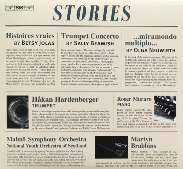 Betsy Jolas, Sally Beamish, Olga Neuwirth, Håkan Hardenberger, Roger Muraro, Malmö Symphony Orchestra, The National Youth Orchestra Of Scotland, Martyn Brabbins : Stories (SACD, Hybrid, Multichannel, Album)