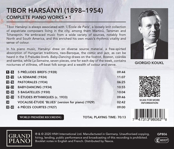 Tibor Harsanyi - Giorgio Koukl : Complete Piano Works - 1 (CD, Album)