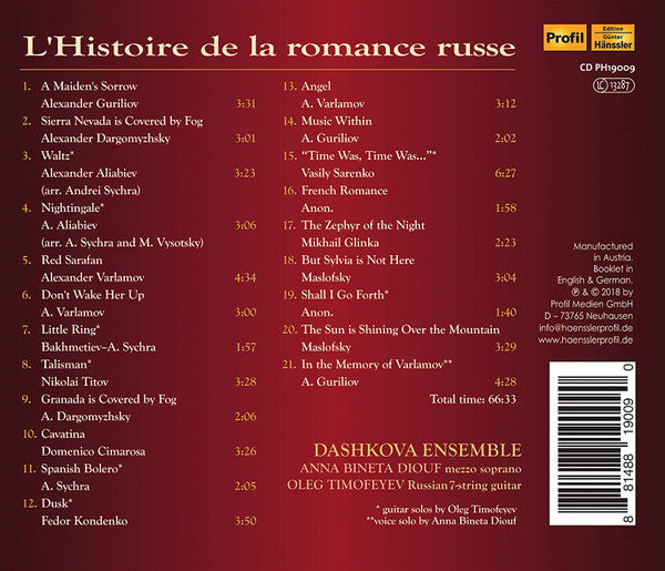 Dashkova Ensemble, Anna Bineta Diouf, Oleg Timofeyev : Vol. 1 L'Histoire De La Romance Russe (CD, Album)