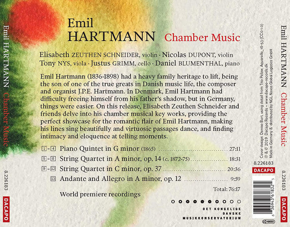 Emil Hartmann - Elisabeth Zeuthen Schneider, Nicolas Dupont (3), Tony Nijs, Justus Grimm, Daniel Blumenthal : Chamber Music (CD, Album)