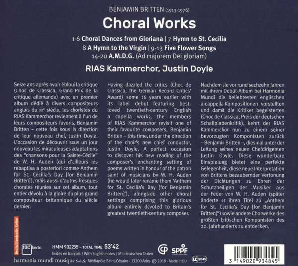 Benjamin Britten, RIAS-Kammerchor, Justin Doyle (3) : Choral Works (CD, Album)