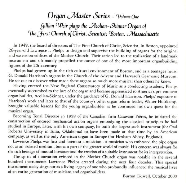 Gillian Weir : The Aeolian-Skinner Organ Of The First Church Of Christ , Scientist; Boston, Massachusetts (CD, Album)
