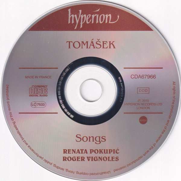 Renata Pokupić, Roger Vignoles, Václav Jan Tomášek : Songs By Tomášek (CD, Album)