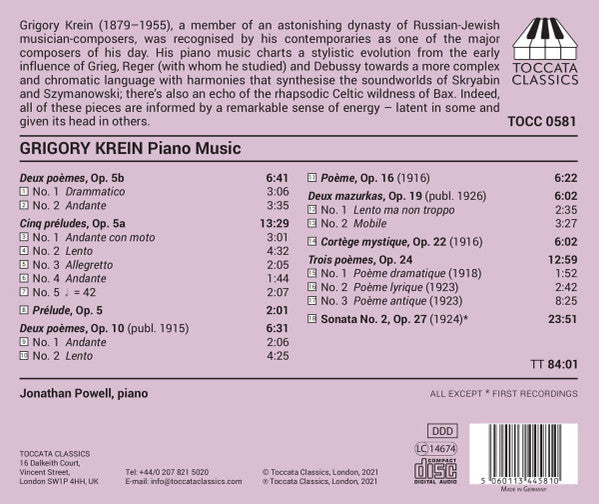 Grigori Krejn - Jonathan Powell (2) : Piano Music (CD, Album)