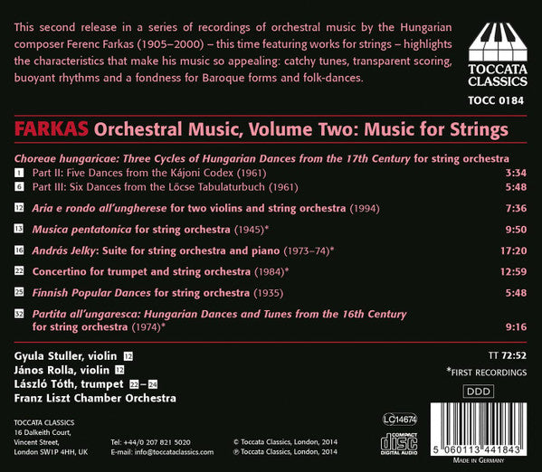 Farkas Ferenc - Gyula Stuller, János Rolla, Tóth László (4), Liszt Ferenc Chamber Orchestra : Orchestral Music Volume Two: Music For String Orchestra (CD, Album)