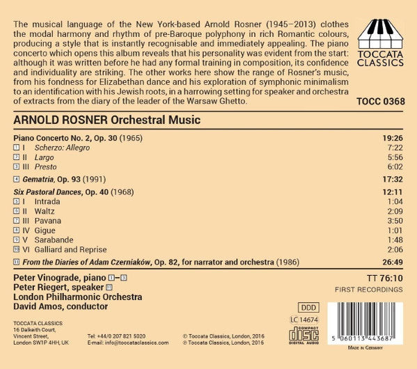 Arnold Rosner - Peter Riegert, Peter Vinograde, London Philharmonic Orchestra, David Amos : Orchestral Music (CD, Album)