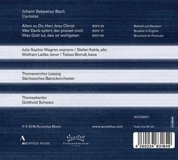 Thomanerchor, Gotthold Schwarz, Johann Sebastian Bach, Sächsisches Barockorchester, Julia Sophie Wagner, Stefan Kahle, Wolfram Lattke, Tobias Berndt : Cantatas (CD, Album)
