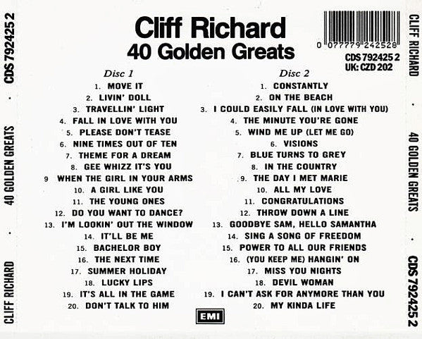 Cliff Richard : 40 Golden Greats (2xCD, Comp, Mono)