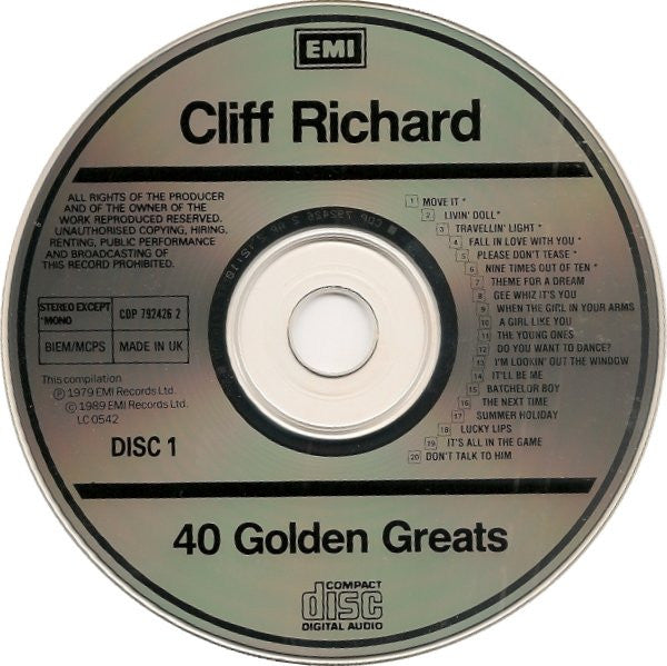 Cliff Richard : 40 Golden Greats (2xCD, Comp, Mono)