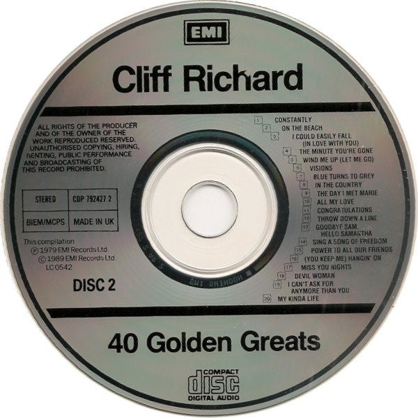 Cliff Richard : 40 Golden Greats (2xCD, Comp, Mono)