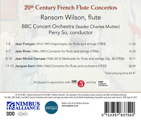 Ransom Wilson, BBC Concert Orchestra, Perry So : 20th Century French Flute Concertos (CD, Album)
