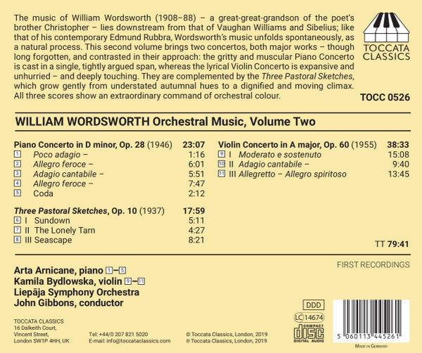 William Wordsworth (2) - Arta Arnicane, Kamila Bydlowska, Liepaja Symphony Orchestra, John Gibbons (13) : Orchestral Music, Volume Two (CD, Album)
