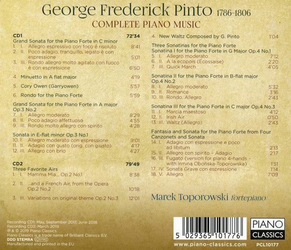 George Frederick Pinto, Marek Toporowski : Pinto: Complete Piano Music (2xCD, Album)